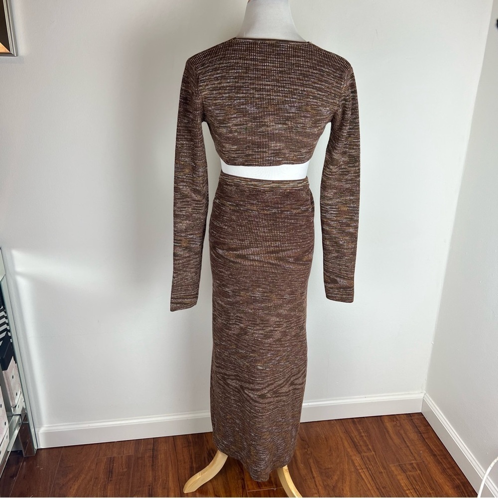 12th Tribe Brown Long Sleeve Knit Cut Out Midi Dress Size L - Picture 5 of 8